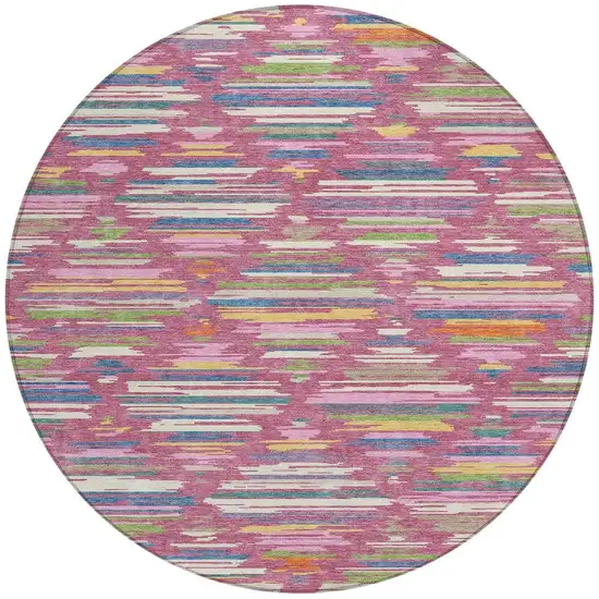 8' Blush And Ivory Round Southwestern Washable Indoor Outdoor Area Rug Photo 3