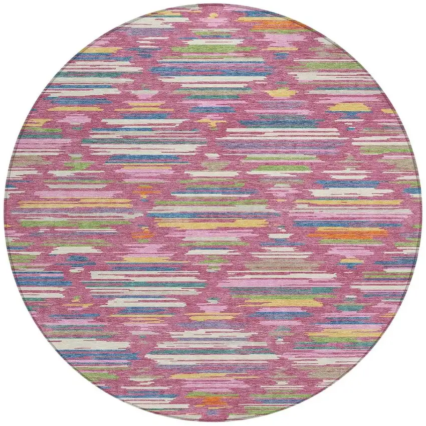 8' Blush And Ivory Round Southwestern Washable Indoor Outdoor Area Rug Photo 3