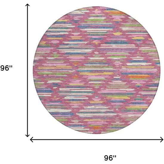 8' Blush And Ivory Round Southwestern Washable Indoor Outdoor Area Rug Photo 8