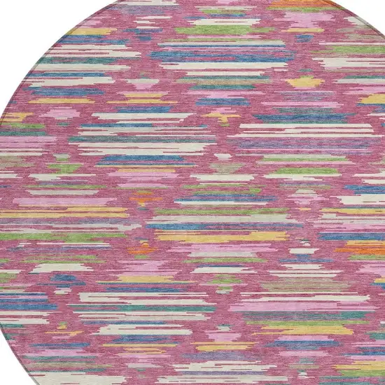 8' Blush And Ivory Round Southwestern Washable Indoor Outdoor Area Rug Photo 2
