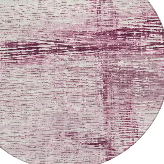 8' Blush And Ivory Round Striped Washable Indoor Outdoor Area Rug Photo 4