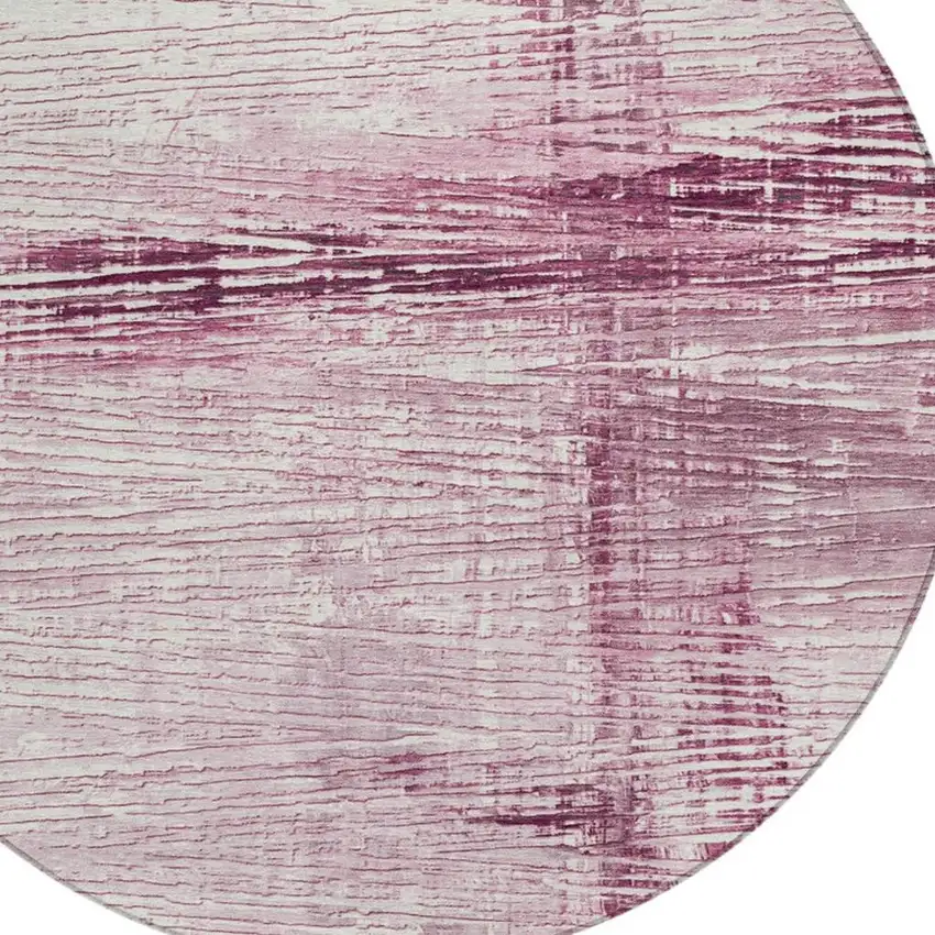 8' Blush And Ivory Round Striped Washable Indoor Outdoor Area Rug Photo 4