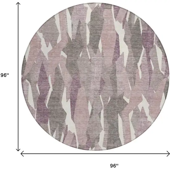 8' Blush And Ivory Round Striped Washable Indoor Outdoor Area Rug Photo 3