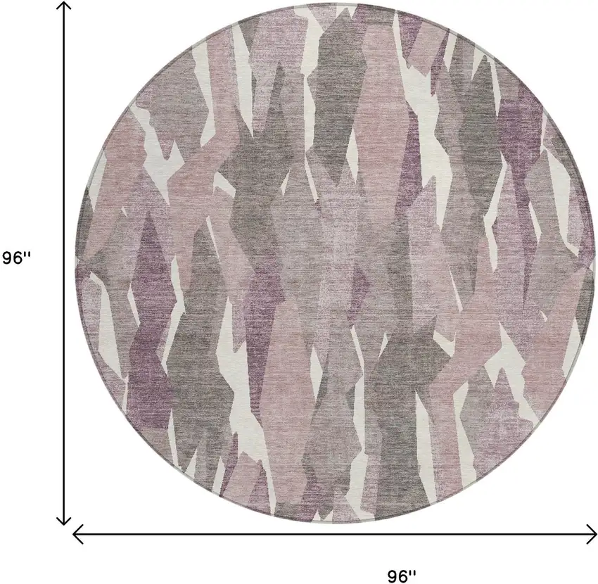 8' Blush And Ivory Round Striped Washable Indoor Outdoor Area Rug Photo 3