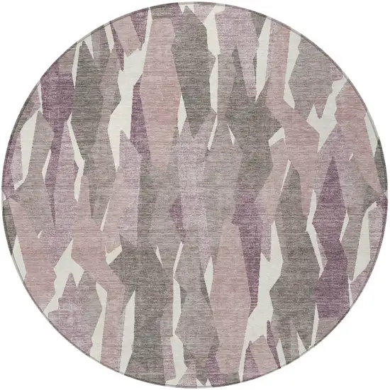 8' Blush And Ivory Round Striped Washable Indoor Outdoor Area Rug Photo 4