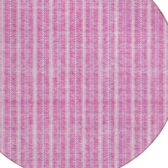 8' Blush And Ivory Round Striped Washable Indoor Outdoor Area Rug Photo 4