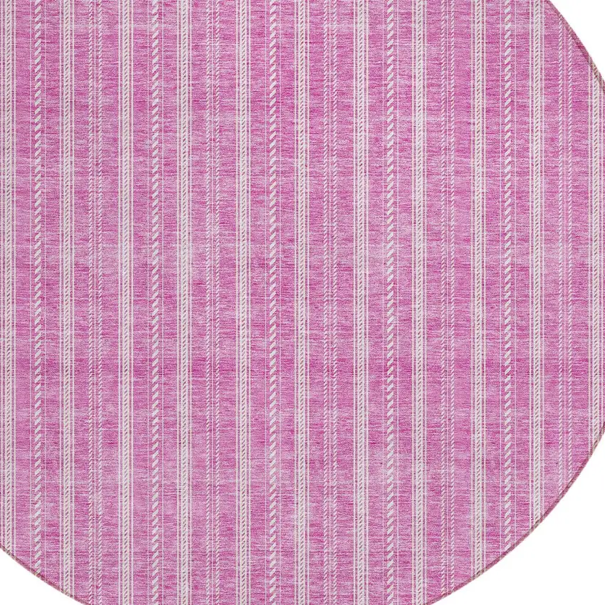 8' Blush And Ivory Round Striped Washable Indoor Outdoor Area Rug Photo 4
