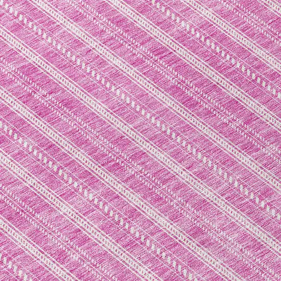 8' Blush And Ivory Round Striped Washable Indoor Outdoor Area Rug Photo 8