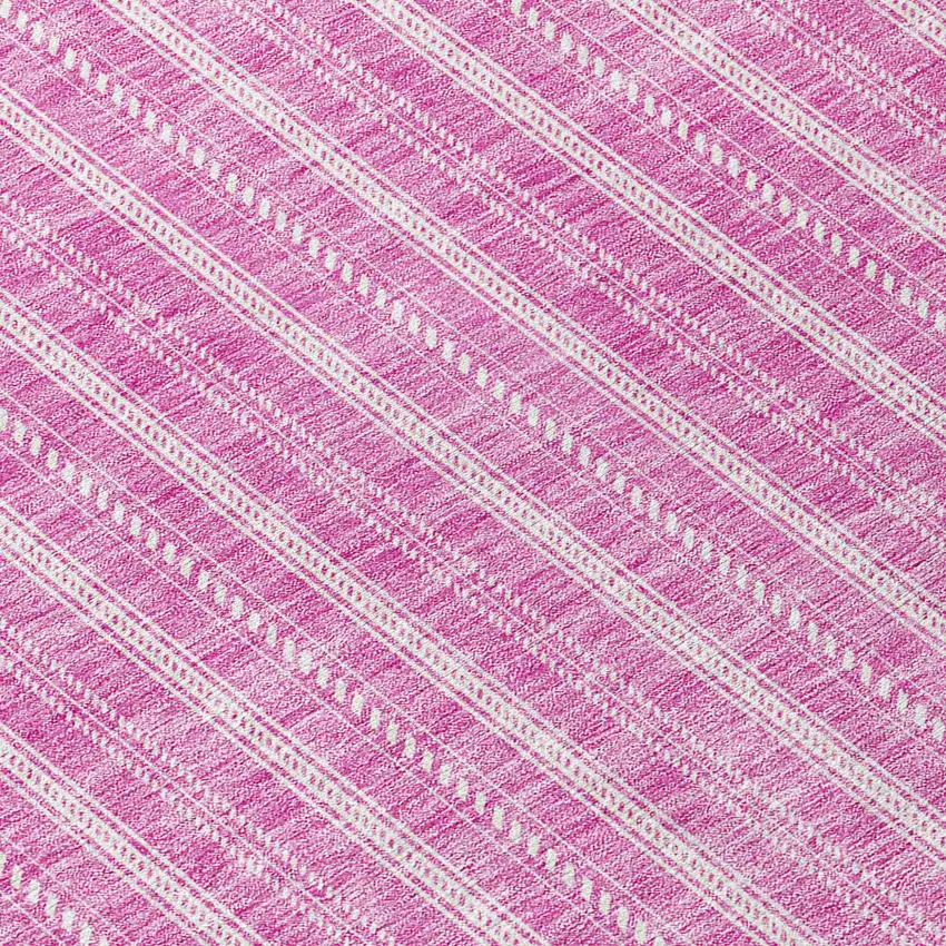 8' Blush And Ivory Round Striped Washable Indoor Outdoor Area Rug Photo 8