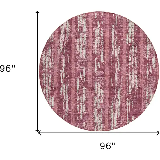 8' Blush And Ivory Round Striped Washable Indoor Outdoor Area Rug Photo 3