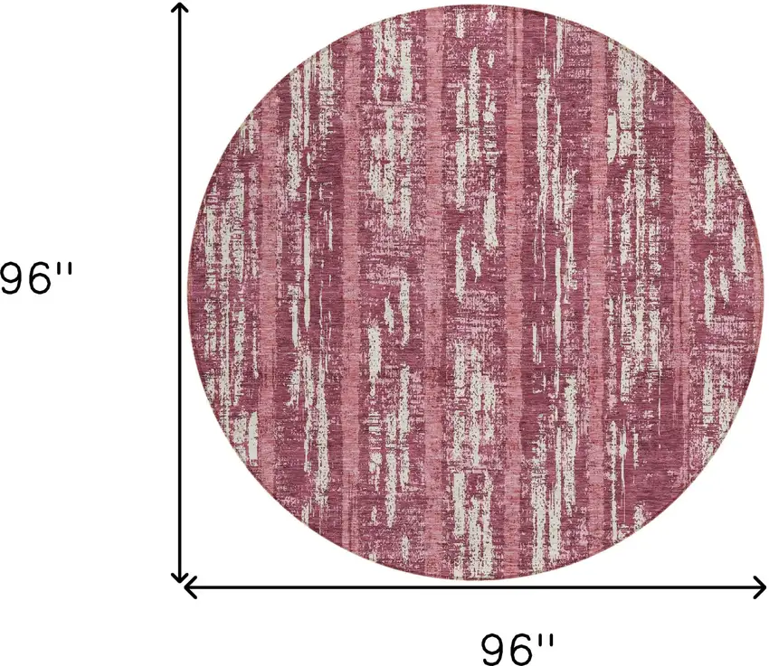 8' Blush And Ivory Round Striped Washable Indoor Outdoor Area Rug Photo 3
