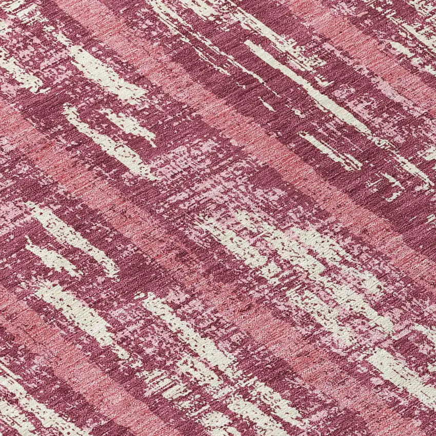 8' Blush And Ivory Round Striped Washable Indoor Outdoor Area Rug Photo 8