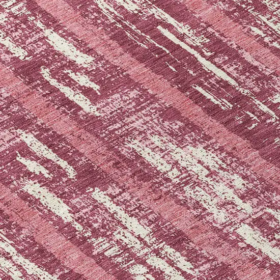 8' Blush And Ivory Round Striped Washable Indoor Outdoor Area Rug Photo 8