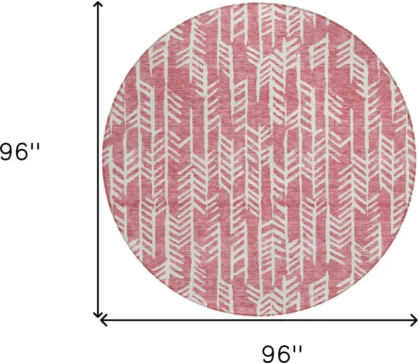8' Blush And Ivory Round Tribal Washable Indoor Outdoor Area Rug Photo 3
