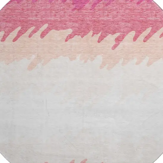 8' Blush And Ivory Striped Washable Round Rug With UV Protection Photo 3