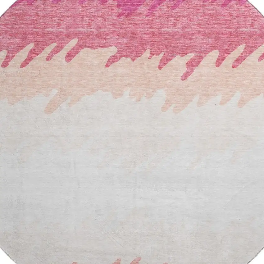 8' Blush And Ivory Striped Washable Round Rug With UV Protection Photo 3