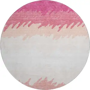 Photo of 8' Blush And Ivory Striped Washable Round Rug With UV Protection