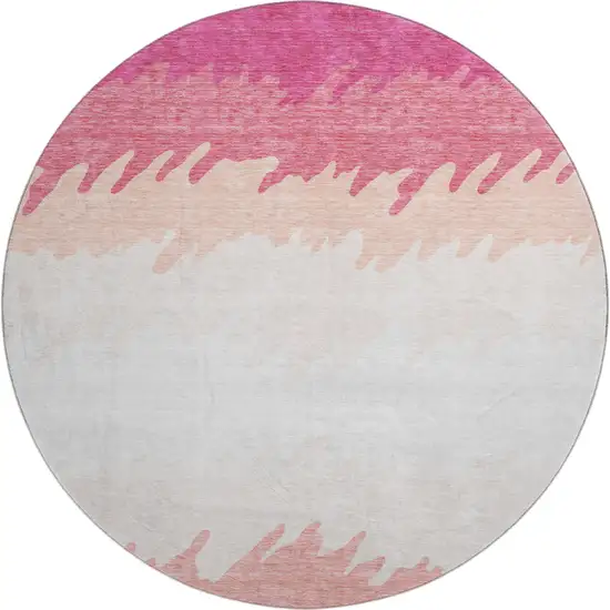 8' Blush And Ivory Striped Washable Round Rug With UV Protection Photo 1