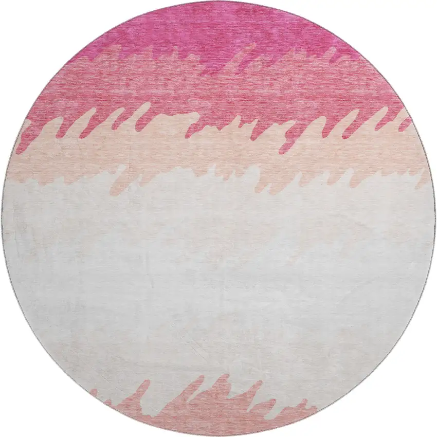 8' Blush And Ivory Striped Washable Round Rug With UV Protection Photo 1