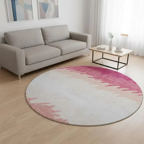 8' Blush And Ivory Striped Washable Round Rug With UV Protection Photo 2