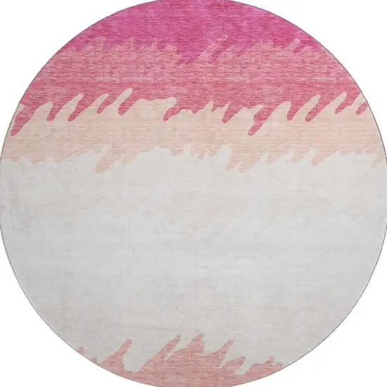8' Blush And Ivory Striped Washable Round Rug With UV Protection Photo 4