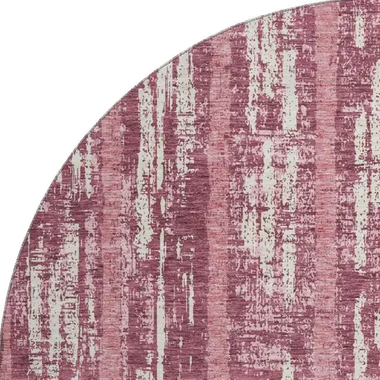 8' Blush And Ivory Striped Washable Round Rug With UV Protection Photo 4