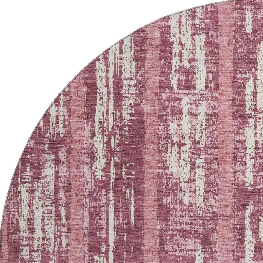 8' Blush And Ivory Striped Washable Round Rug With UV Protection Photo 4