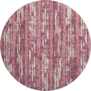 Photo of 8' Blush And Ivory Striped Washable Round Rug With UV Protection