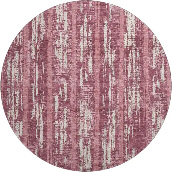 8' Blush And Ivory Striped Washable Round Rug With UV Protection Photo 1