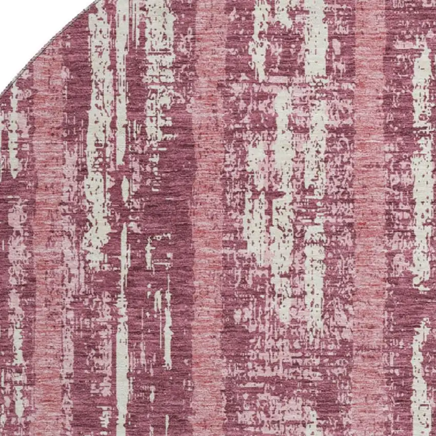 8' Blush And Ivory Striped Washable Round Rug With UV Protection Photo 3