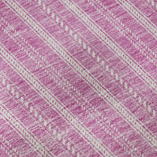 8' Blush And Ivory Striped Washable Round Rug With UV Protection Photo 8