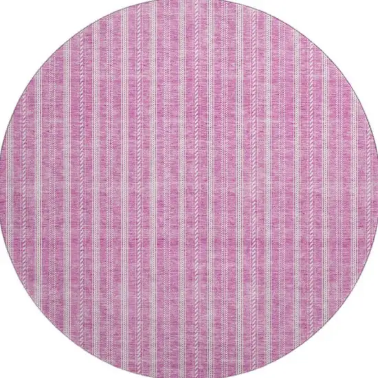 8' Blush And Ivory Striped Washable Round Rug With UV Protection Photo 3