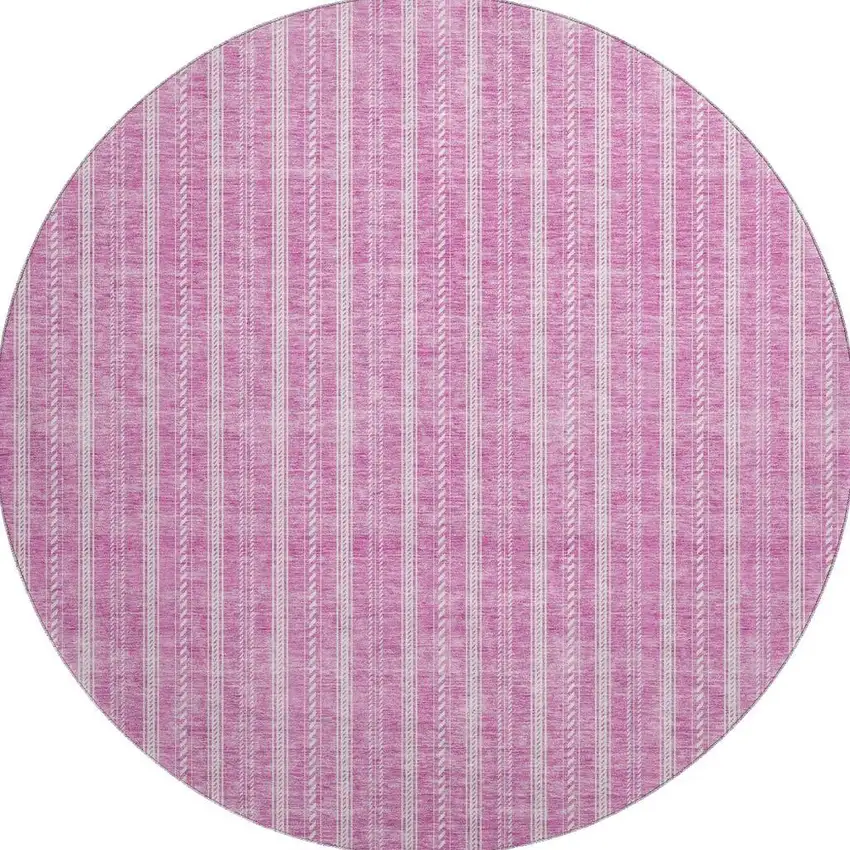 8' Blush And Ivory Striped Washable Round Rug With UV Protection Photo 3