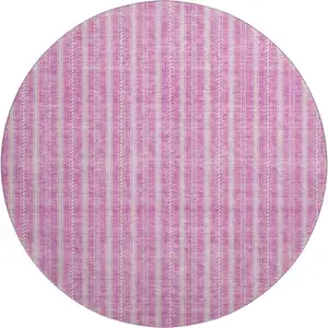 Photo of 8' Blush And Ivory Striped Washable Round Rug With UV Protection