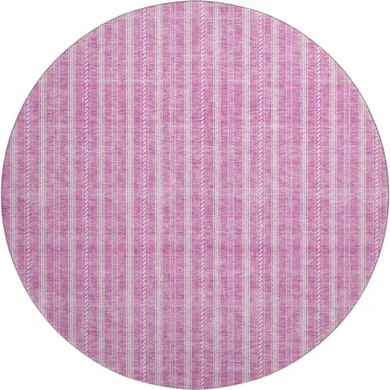 8' Blush And Ivory Striped Washable Round Rug With UV Protection Photo 1