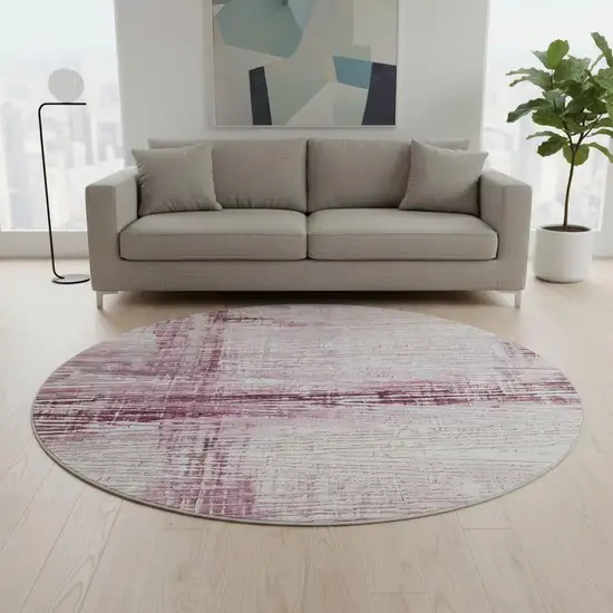 8' Blush And Ivory Striped Washable Round Rug With UV Protection Photo 2
