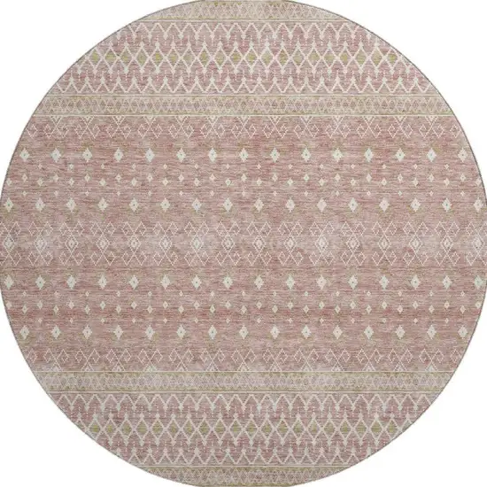 8' Blush And Ivory Tribal Washable Round Rug With UV Protection Photo 3