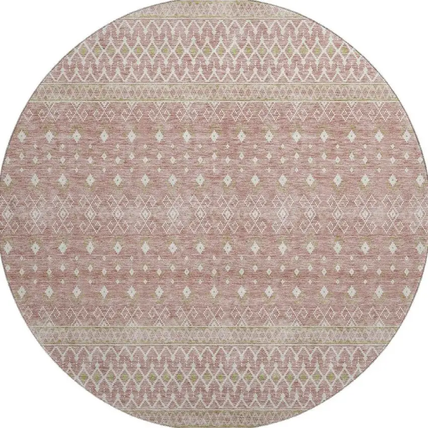 8' Blush And Ivory Tribal Washable Round Rug With UV Protection Photo 3