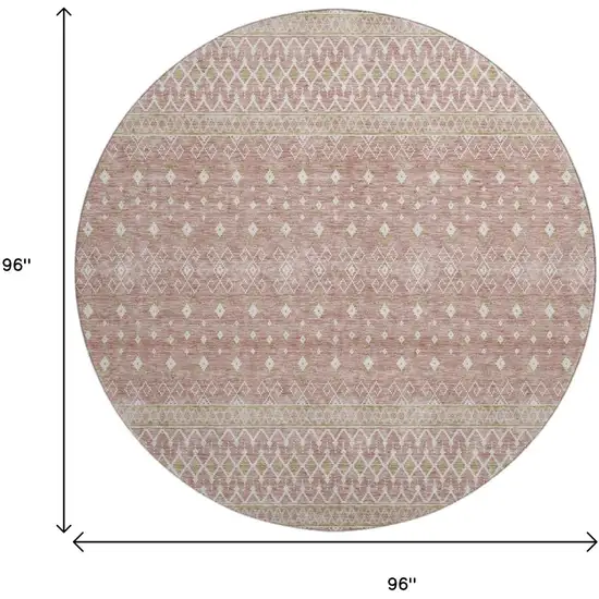 8' Blush And Ivory Tribal Washable Round Rug With UV Protection Photo 6