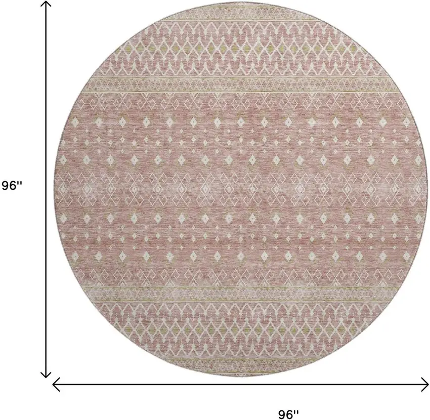 8' Blush And Ivory Tribal Washable Round Rug With UV Protection Photo 6