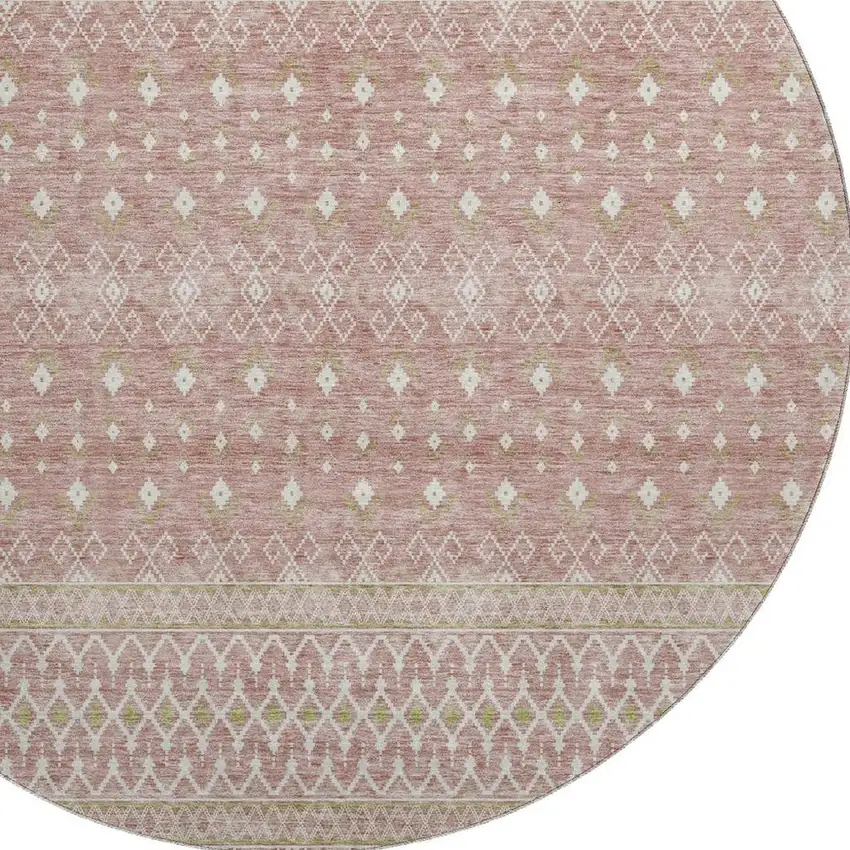 8' Blush And Ivory Tribal Washable Round Rug With UV Protection Photo 4