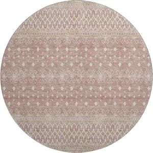 Photo of 8' Blush And Ivory Tribal Washable Round Rug With UV Protection