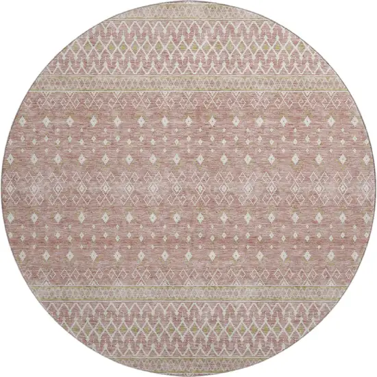 8' Blush And Ivory Tribal Washable Round Rug With UV Protection Photo 1