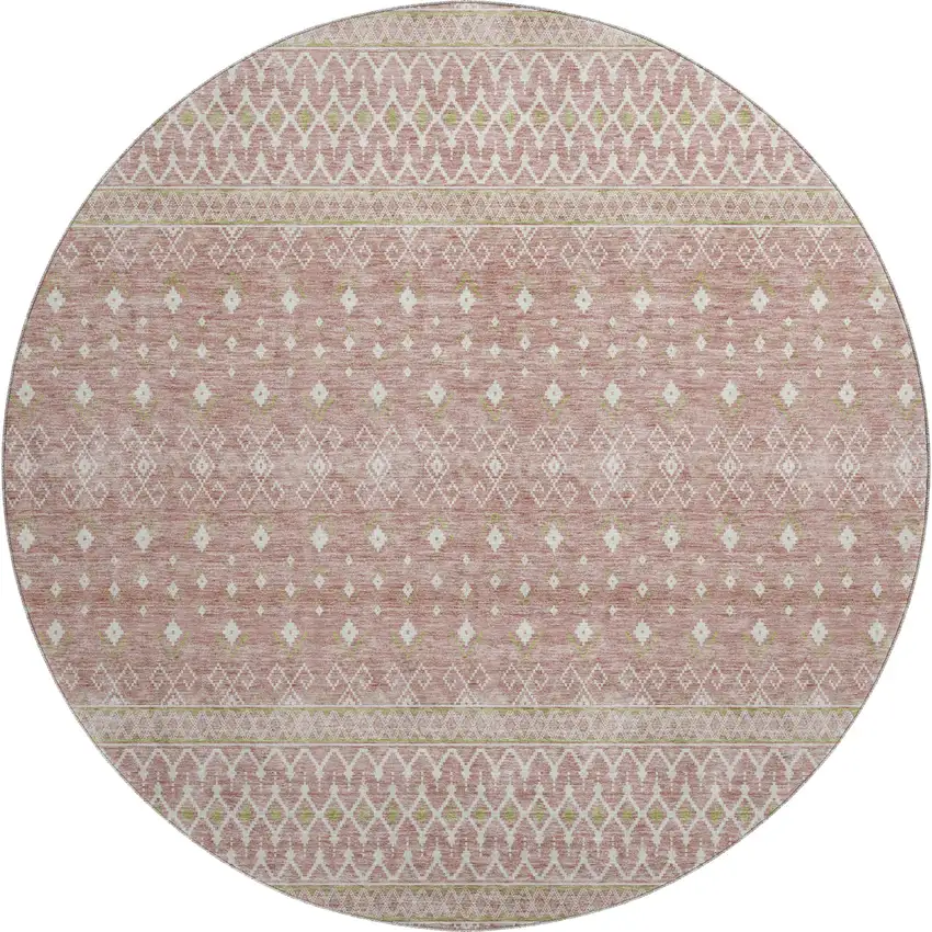 8' Blush And Ivory Tribal Washable Round Rug With UV Protection Photo 1