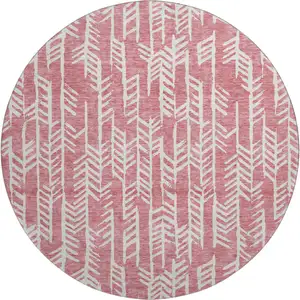 Photo of 8' Blush And Ivory Tribal Washable Round Rug With UV Protection