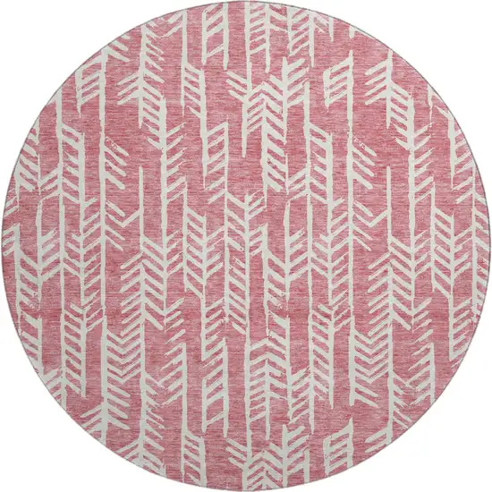 8' Blush And Ivory Tribal Washable Round Rug With UV Protection Photo 1