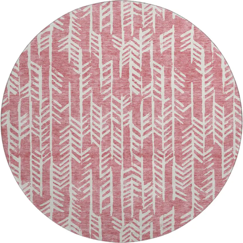 8' Blush And Ivory Tribal Washable Round Rug With UV Protection Photo 1