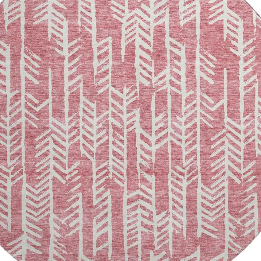 8' Blush And Ivory Tribal Washable Round Rug With UV Protection Photo 3