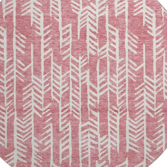8' Blush And Ivory Tribal Washable Round Rug With UV Protection Photo 3