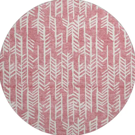 8' Blush And Ivory Tribal Washable Round Rug With UV Protection Photo 4